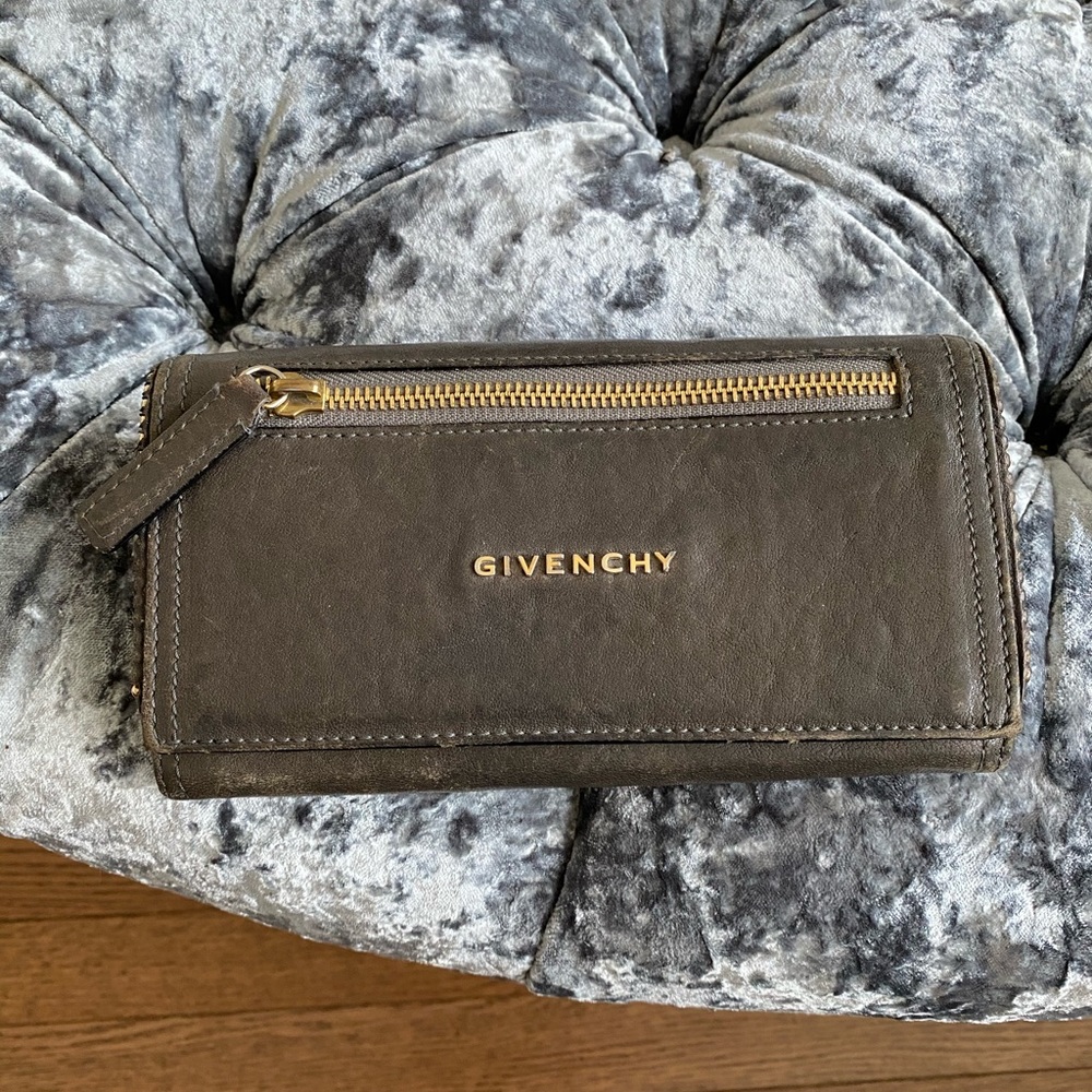 Givenchy Grey Leather Zip Wallet with Gold Logo